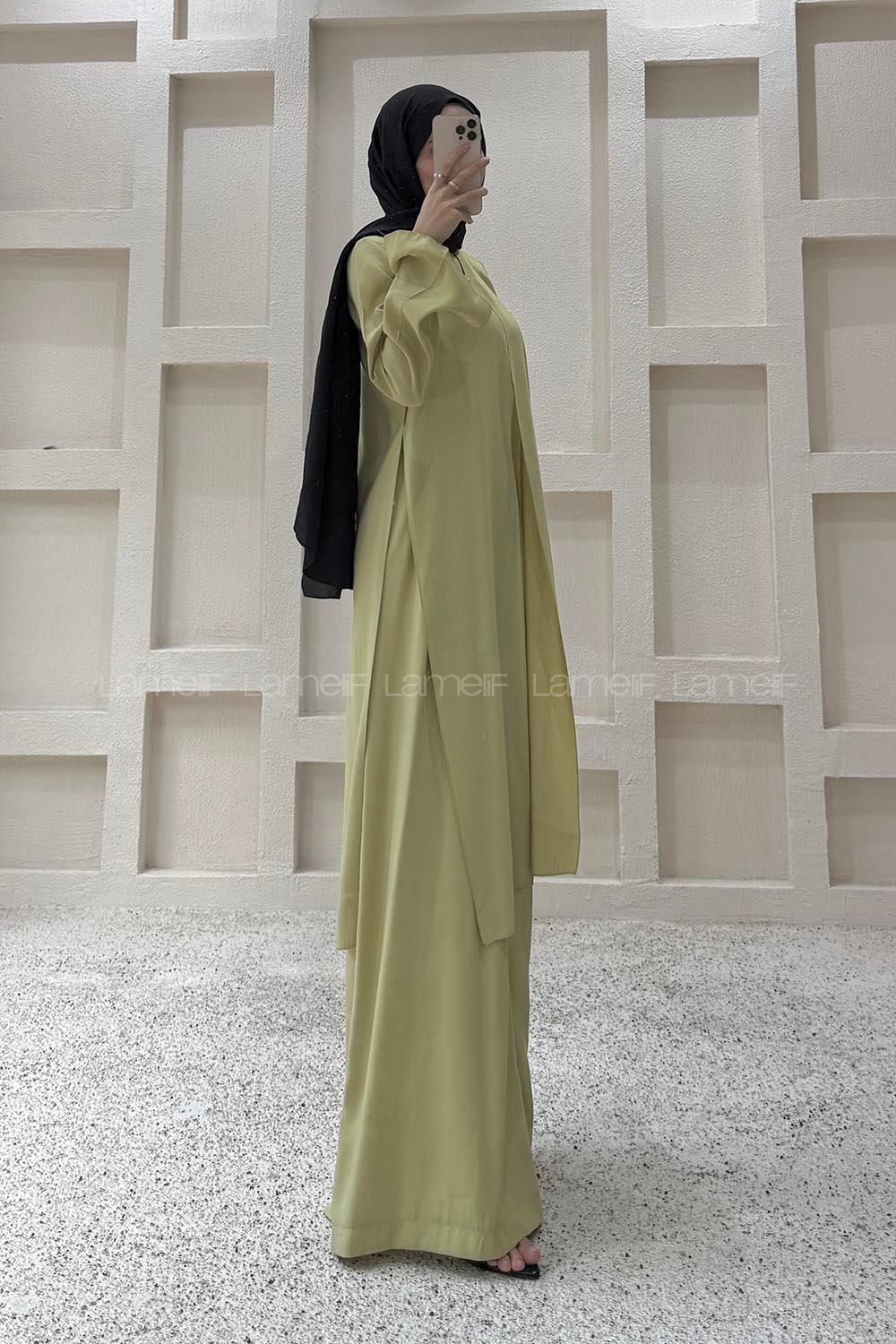 Oil Green Crew Neck Long Arm Modal Regular Trousers Comfortable Suit