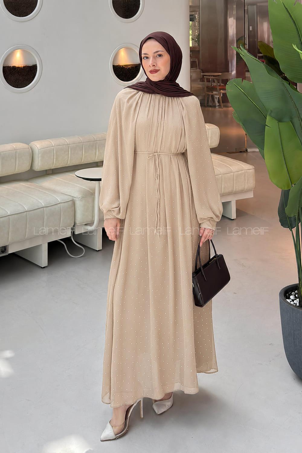 Sand Beige Turtle Neck Cotton Dresess