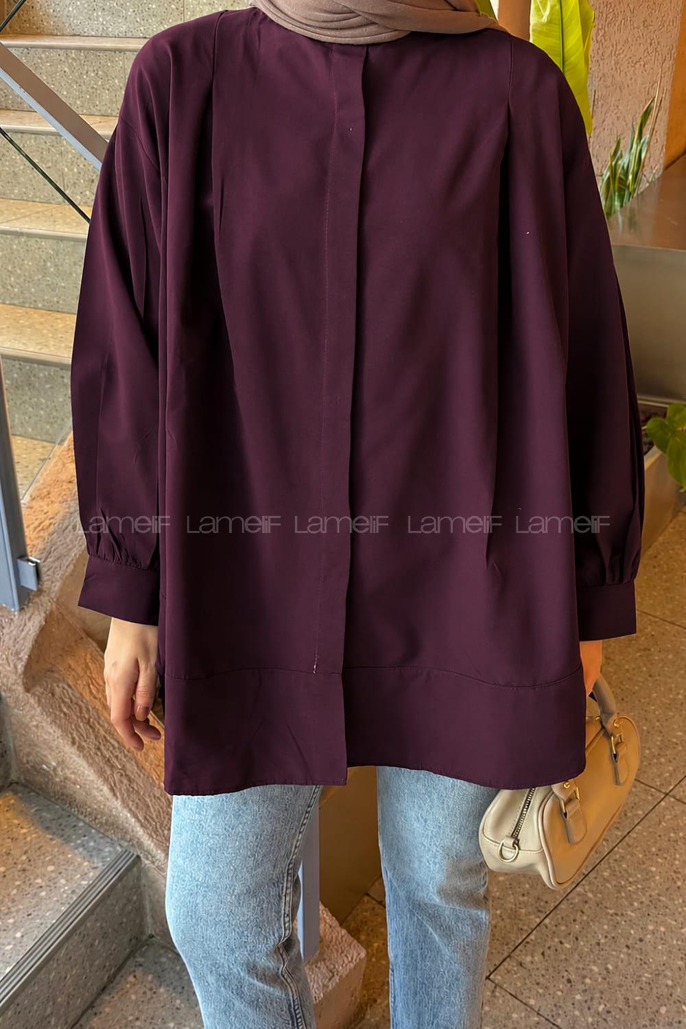 Lamelif Manşeti Biyeli Tunik Mürdüm
