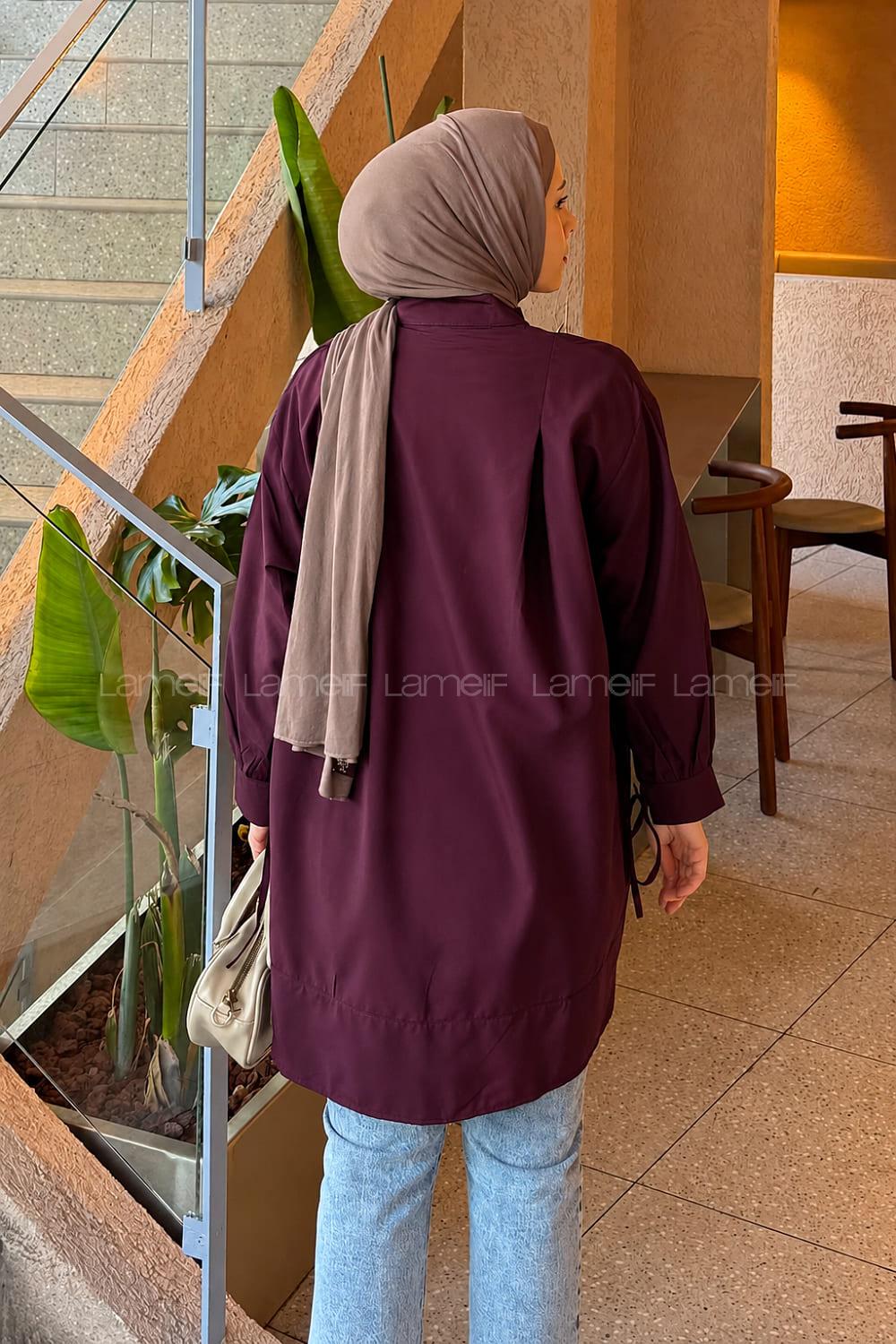 Lamelif Manşeti Biyeli Tunik Mürdüm