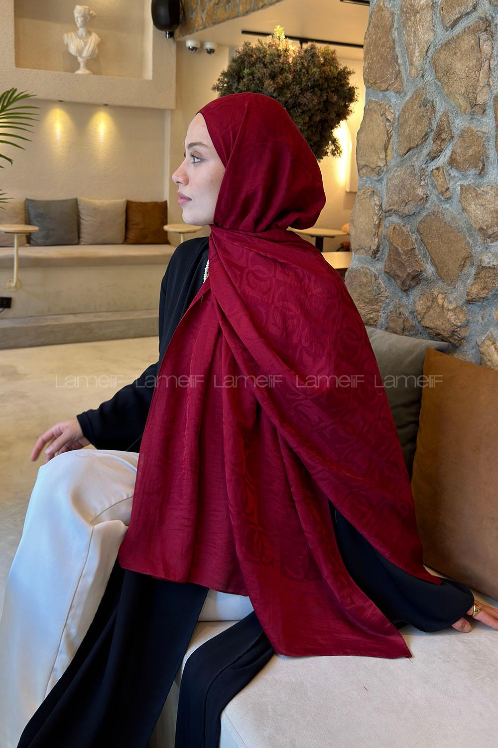 Lamelif CC Desen Aura Pamuk  Jakar  Şal Bordo