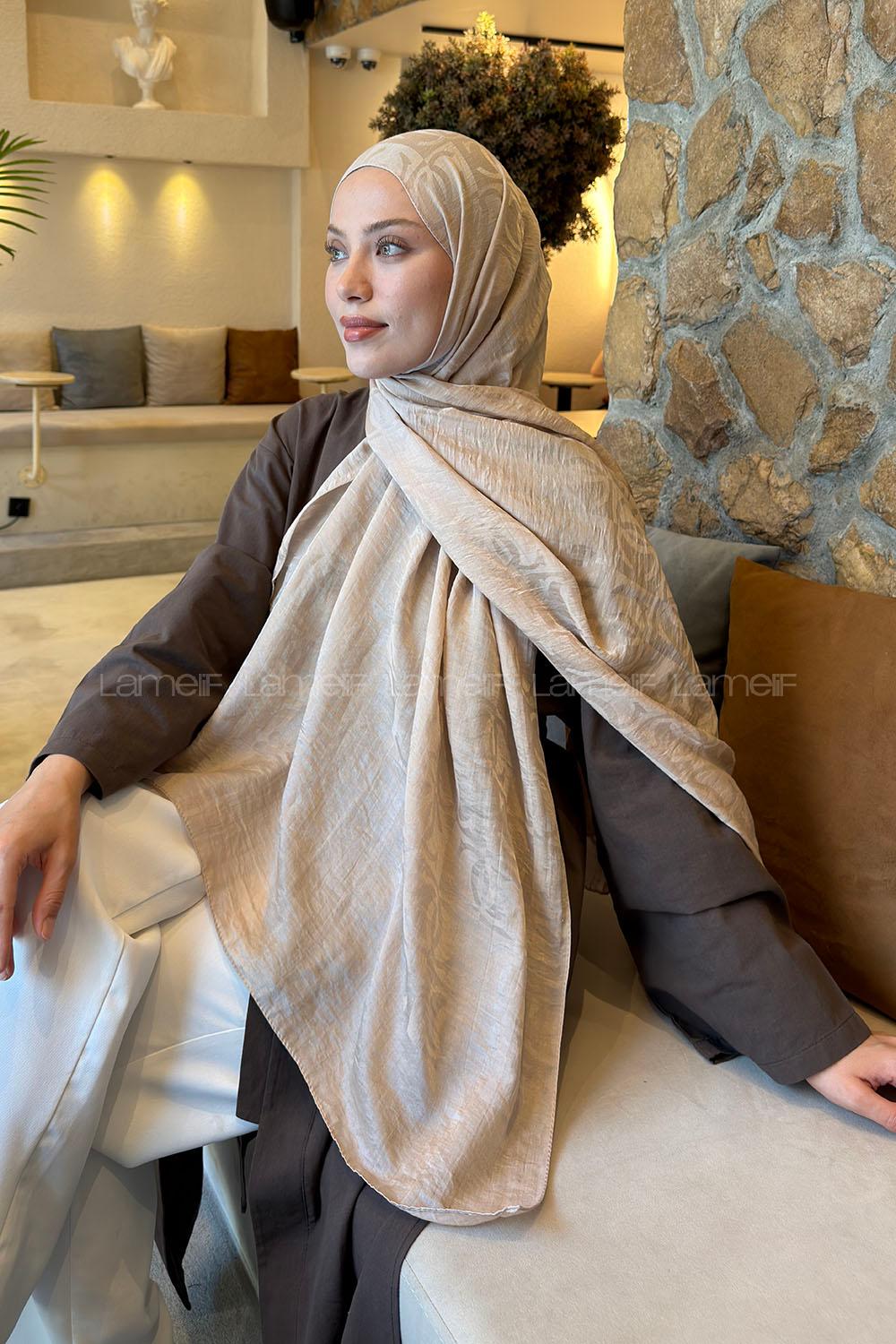 Lamelif CC Desen Aura Pamuk  Jakar  Şal Camel