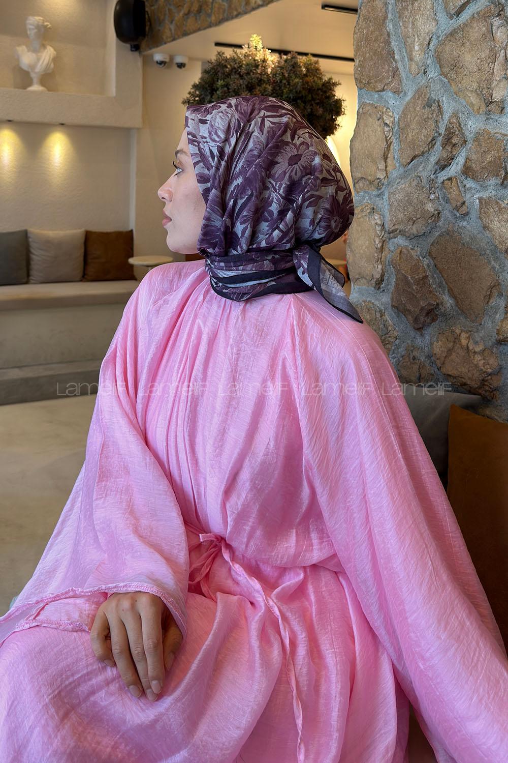 Lamelif Flower Desen Soft Eşarp Mürdüm
