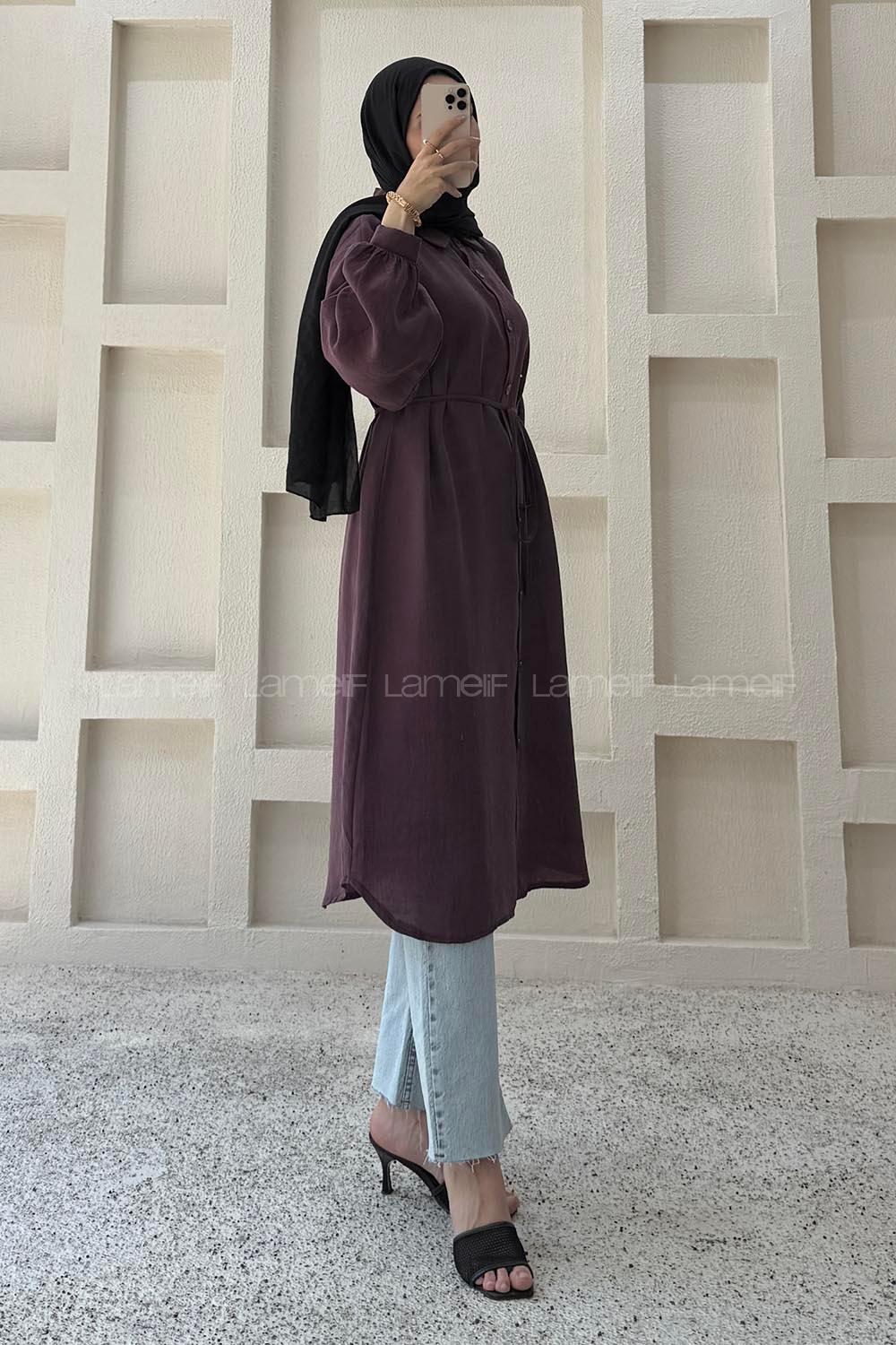 Lamelif Boydan Düğmeli Tunik Mürdüm