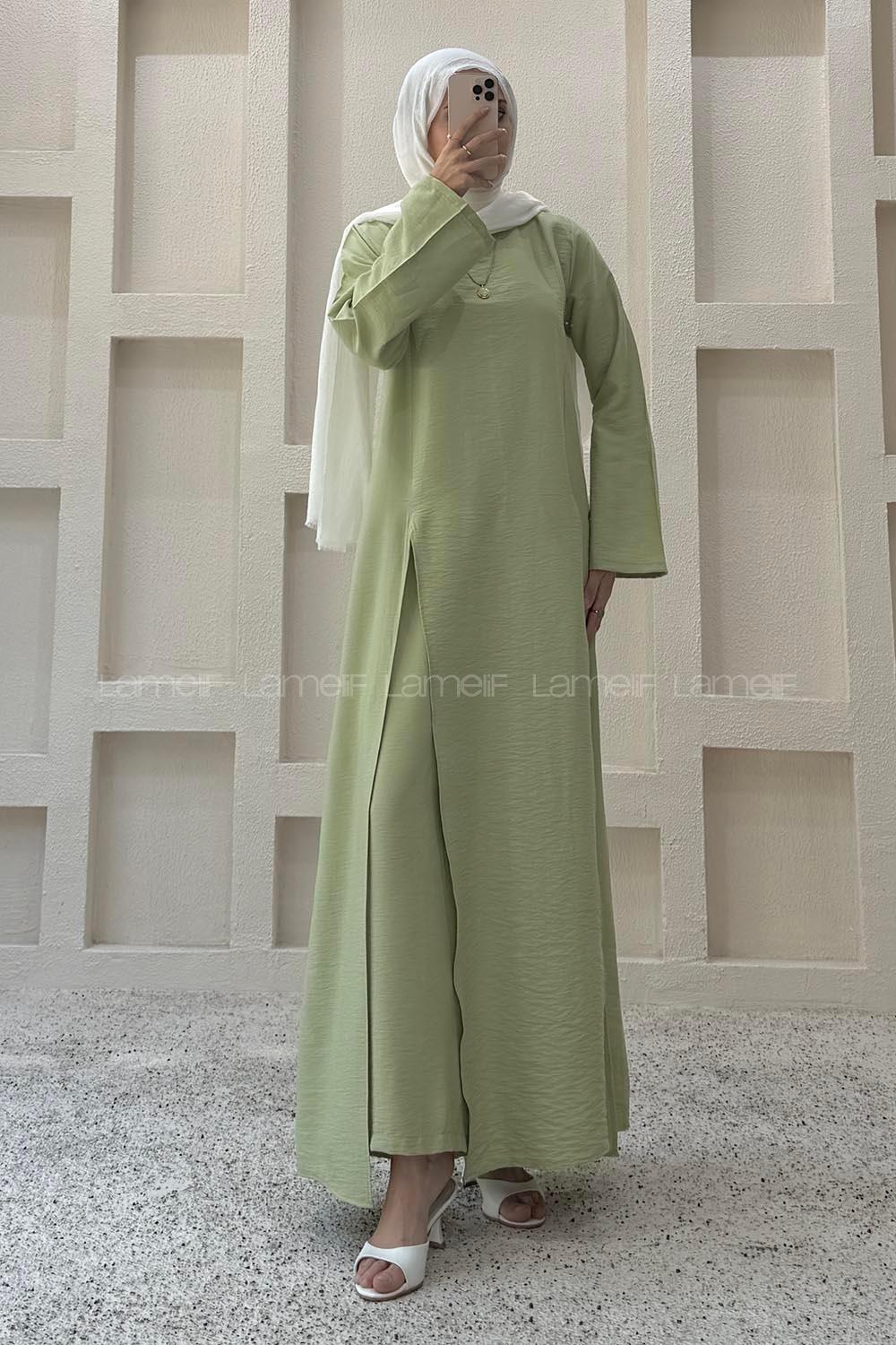 Green Crew Neck Long Arm Cotton Regular Trousers Comfortable Suit