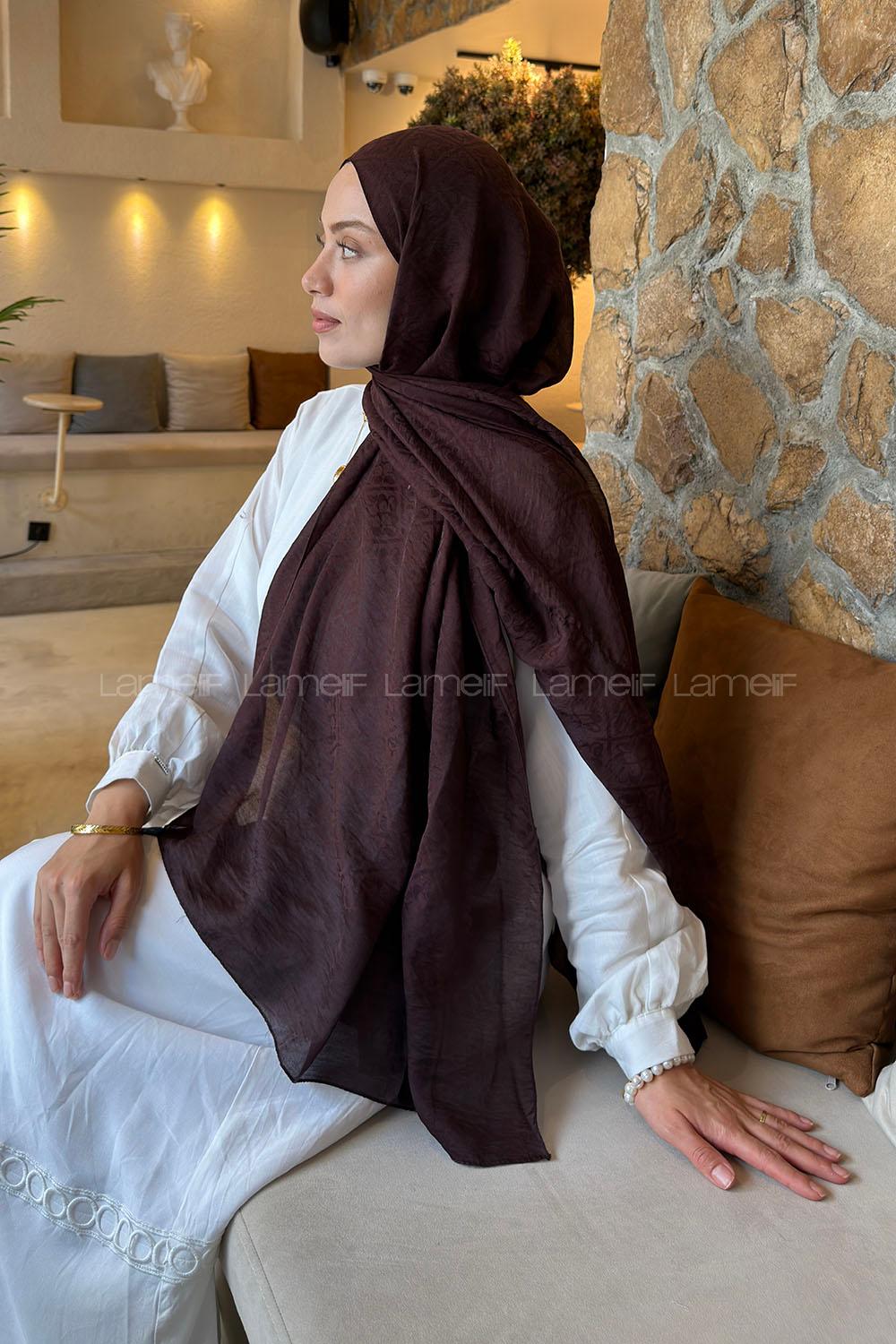 Lamelif Diamond Desen Aura Pamuk  Jakar  Şal Acı Kahve