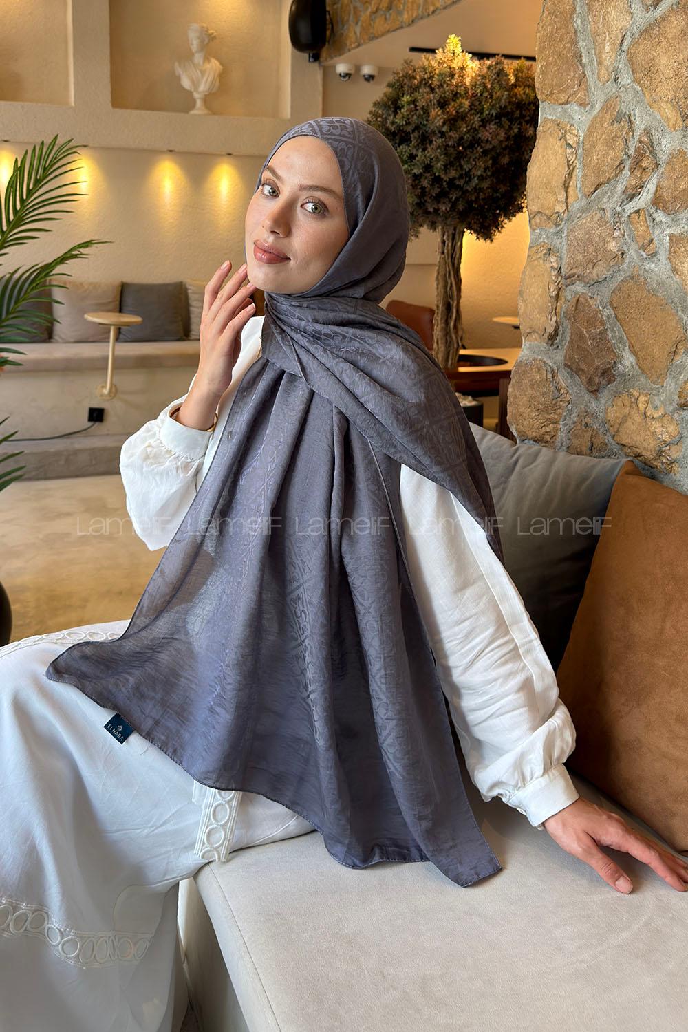 Lamelif Diamond Desen Aura Pamuk  Jakar  Şal Füme