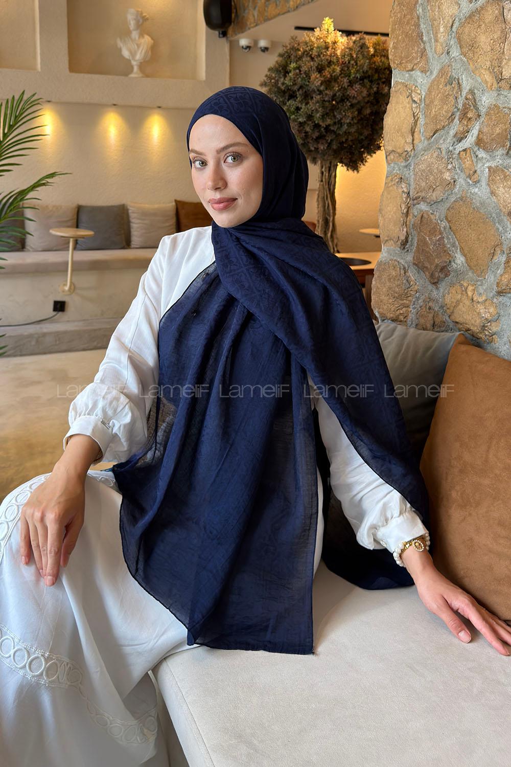 Lamelif Diamond Desen Aura Pamuk  Jakar  Şal Lacivert