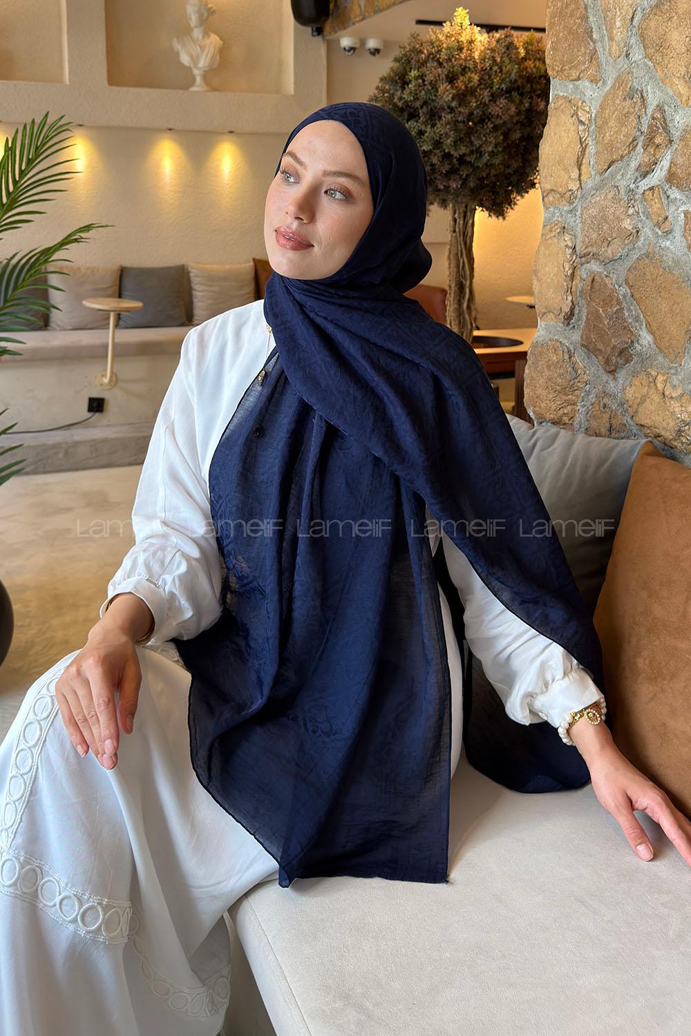 Lamelif Diamond Desen Aura Pamuk  Jakar  Şal Lacivert