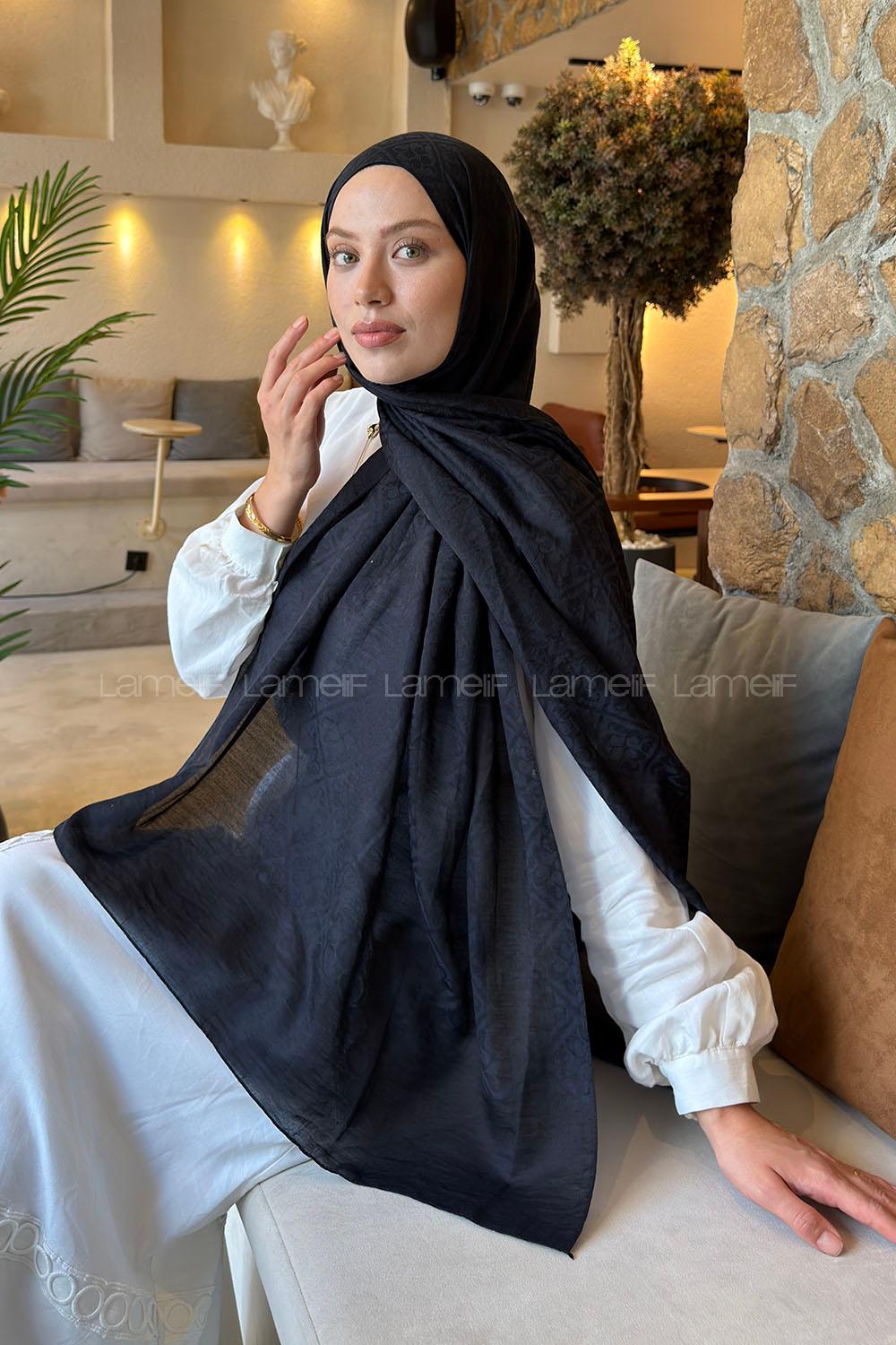 Lamelif Diamond Desen Aura Pamuk  Jakar  Şal Siyah