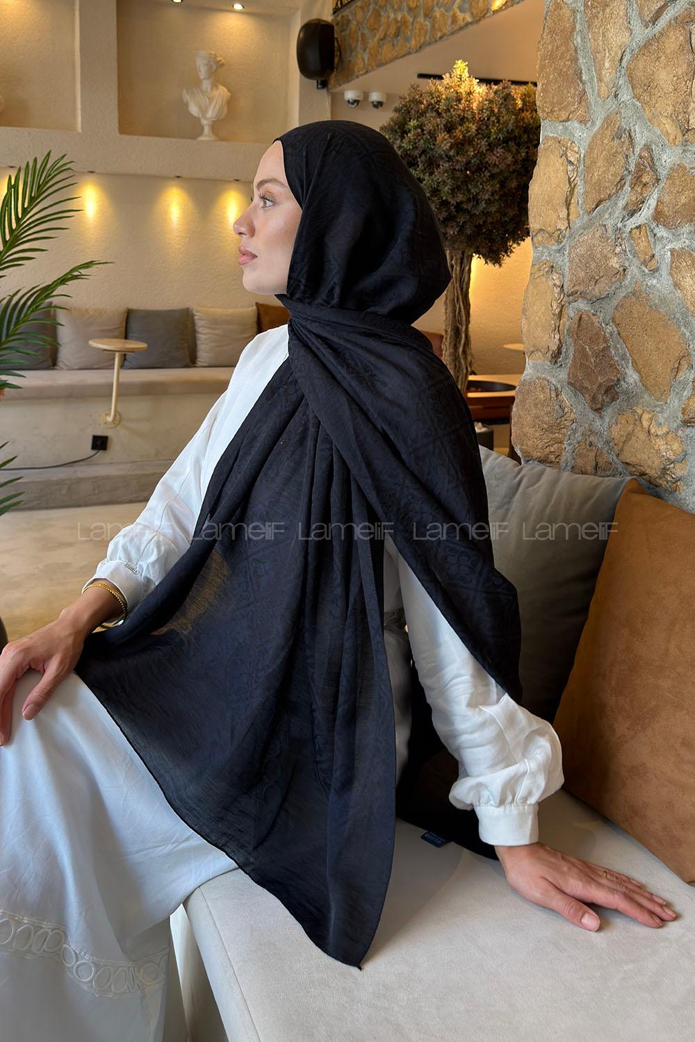 Lamelif Diamond Desen Aura Pamuk  Jakar  Şal Siyah