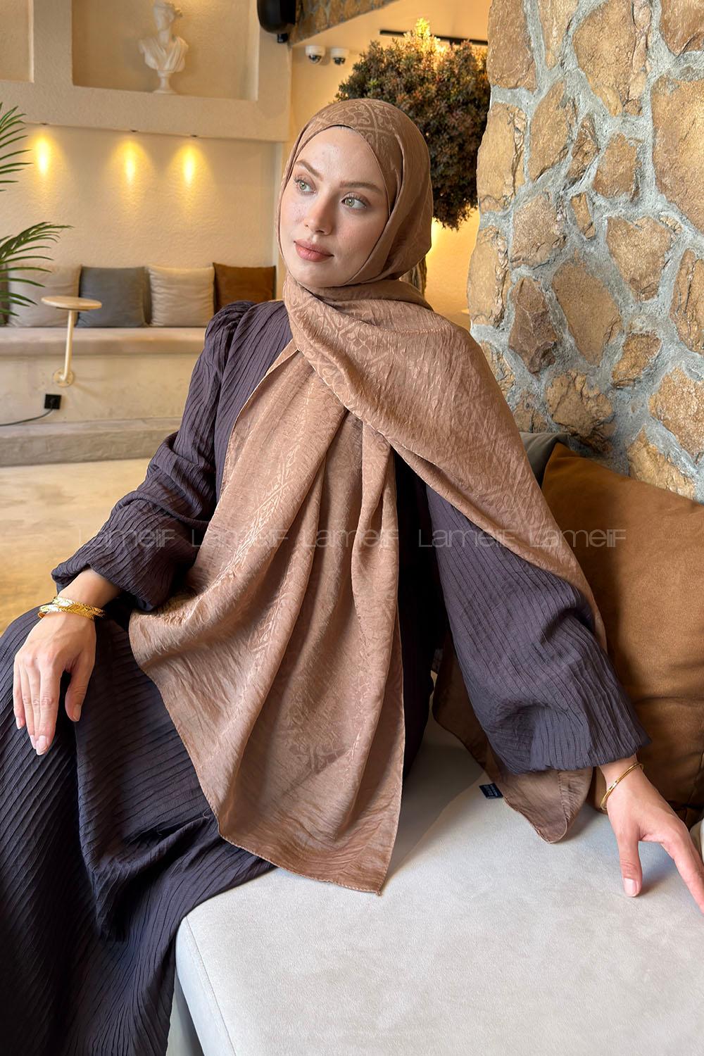 Lamelif Diamond Desen Aura Pamuk  Jakar  Şal Sütlü Kahve