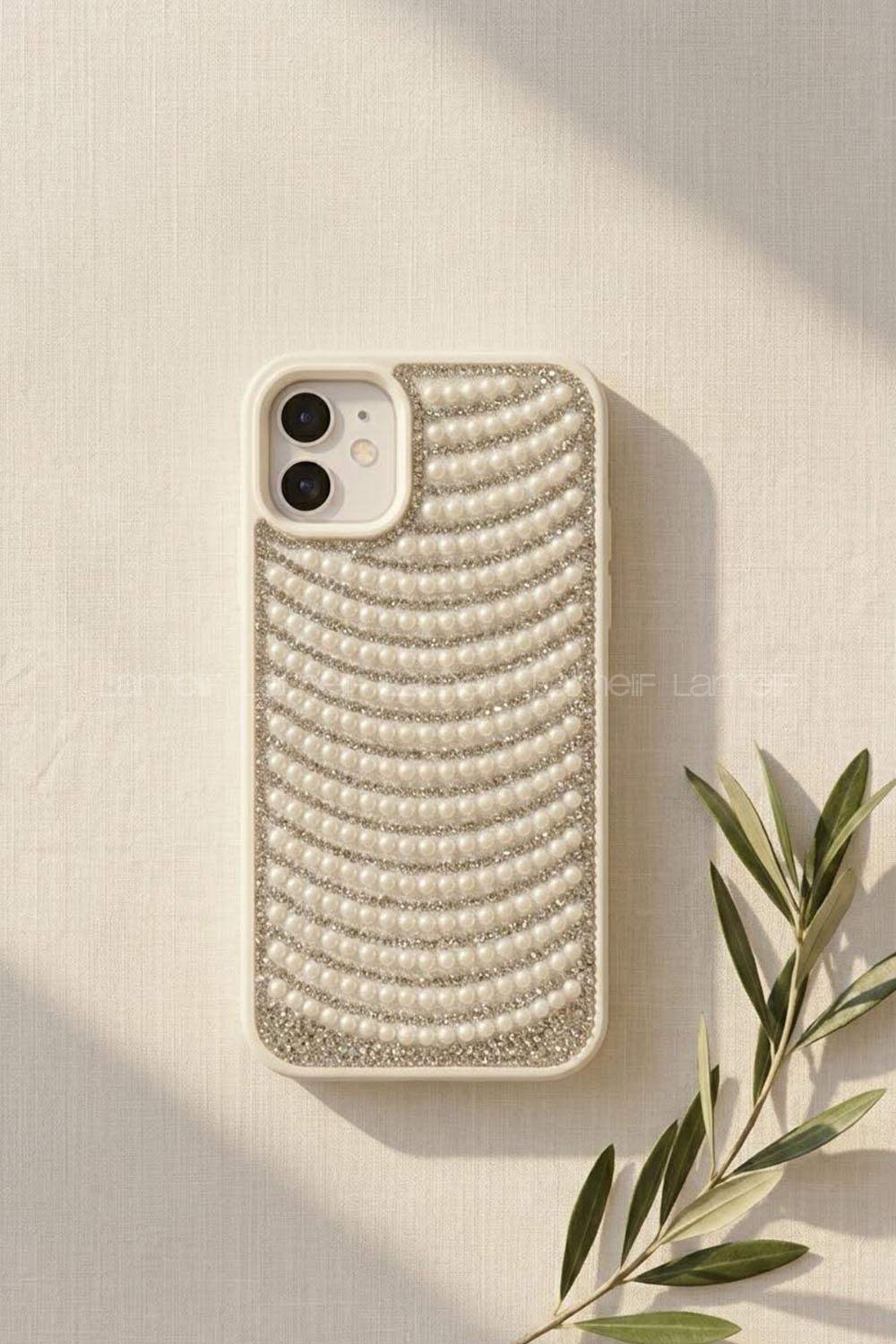 Lamelif iPhone 11 İnci ve Kristal Işıltısı Telefon Kılıfı