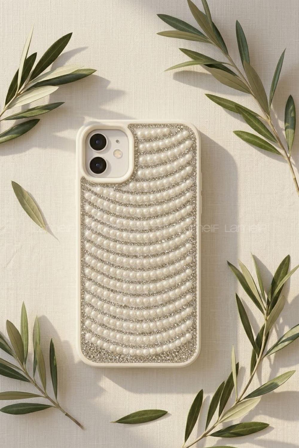 Lamelif iPhone 11 İnci ve Kristal Işıltısı Telefon Kılıfı