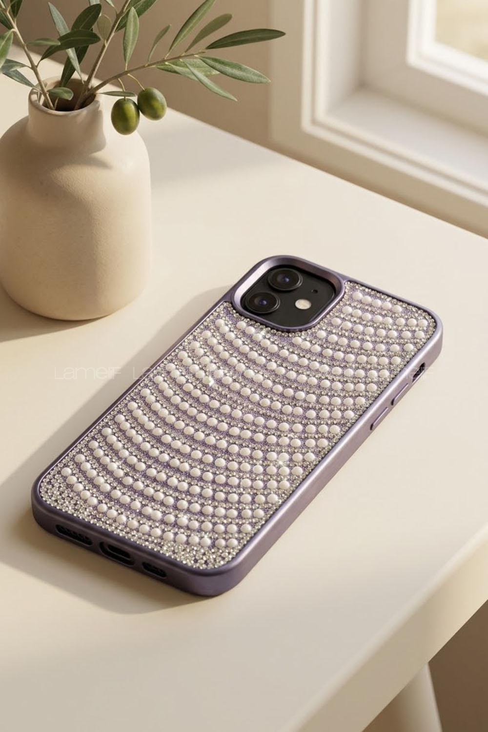 Lamelif iPhone 11 İnci ve Kristal Işıltısı Telefon Kılıfı