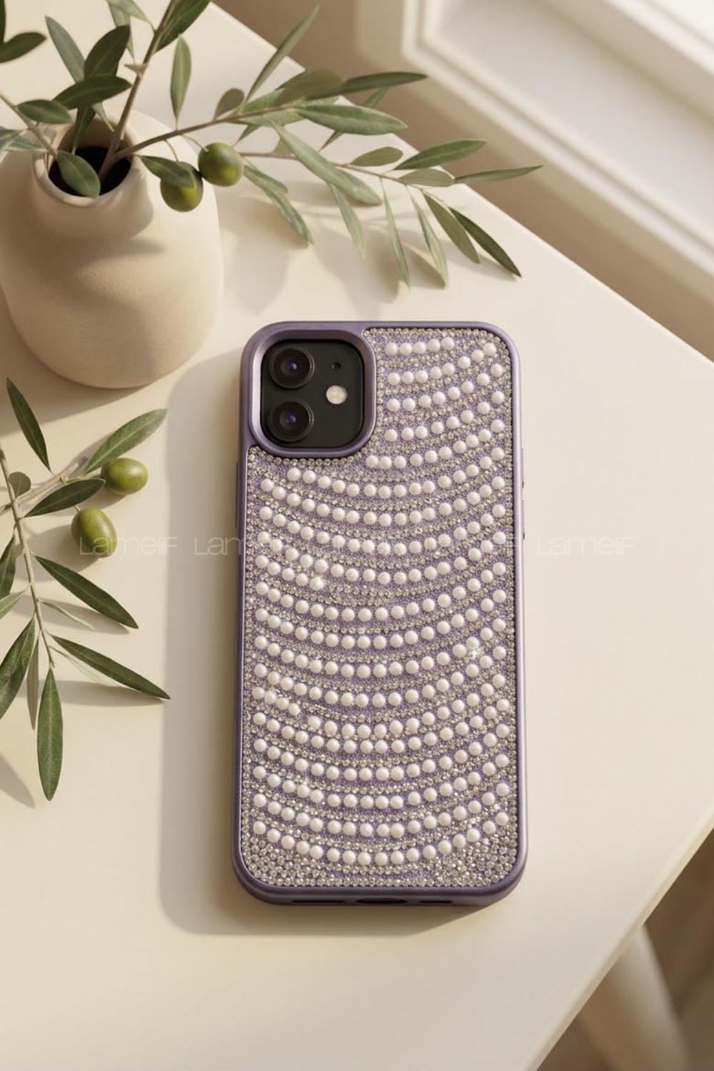 Lamelif iPhone 11 İnci ve Kristal Işıltısı Telefon Kılıfı