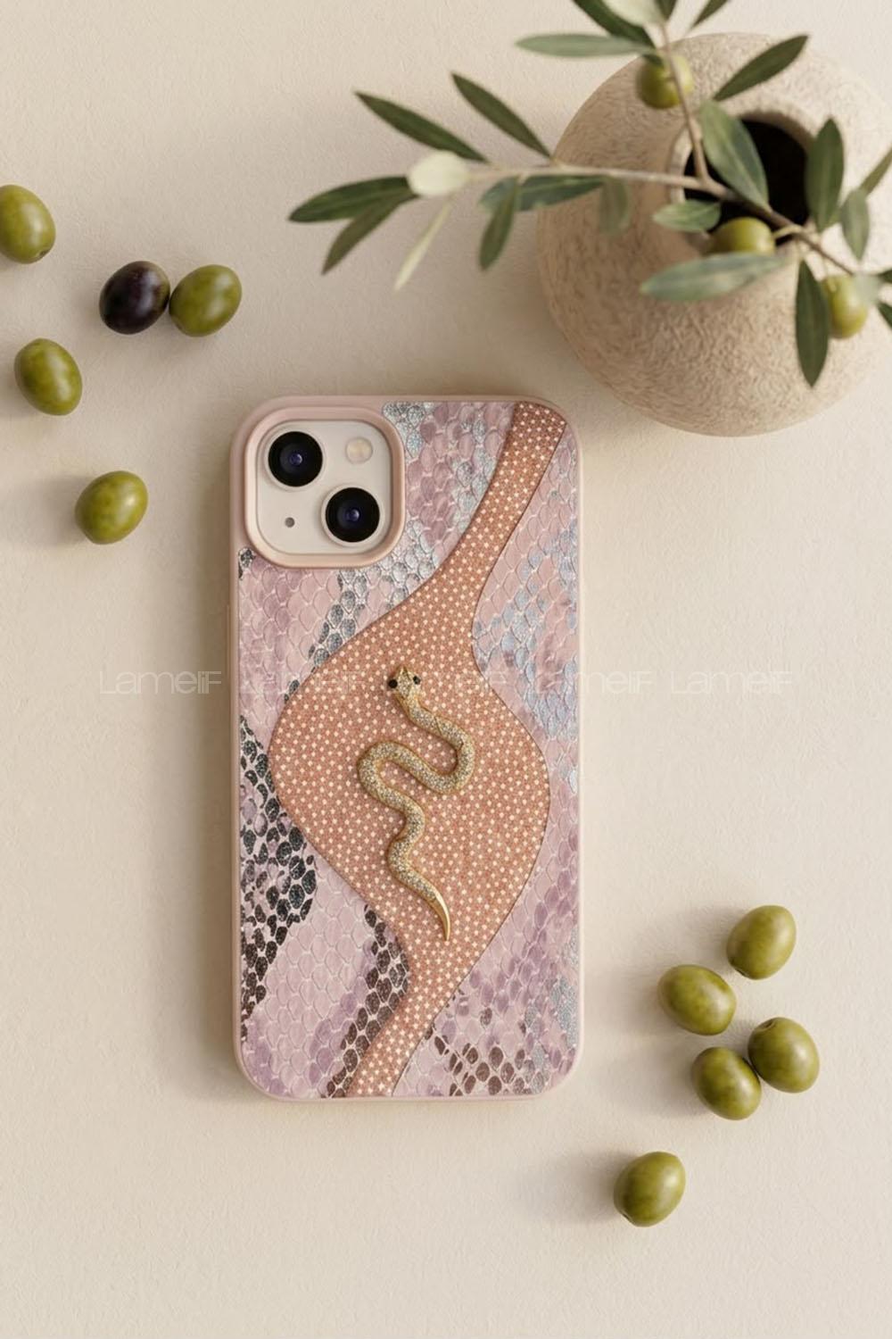 Lamelif iPhone 13/14 Altın Yılan Figürlü  Telefon Kılıfı
