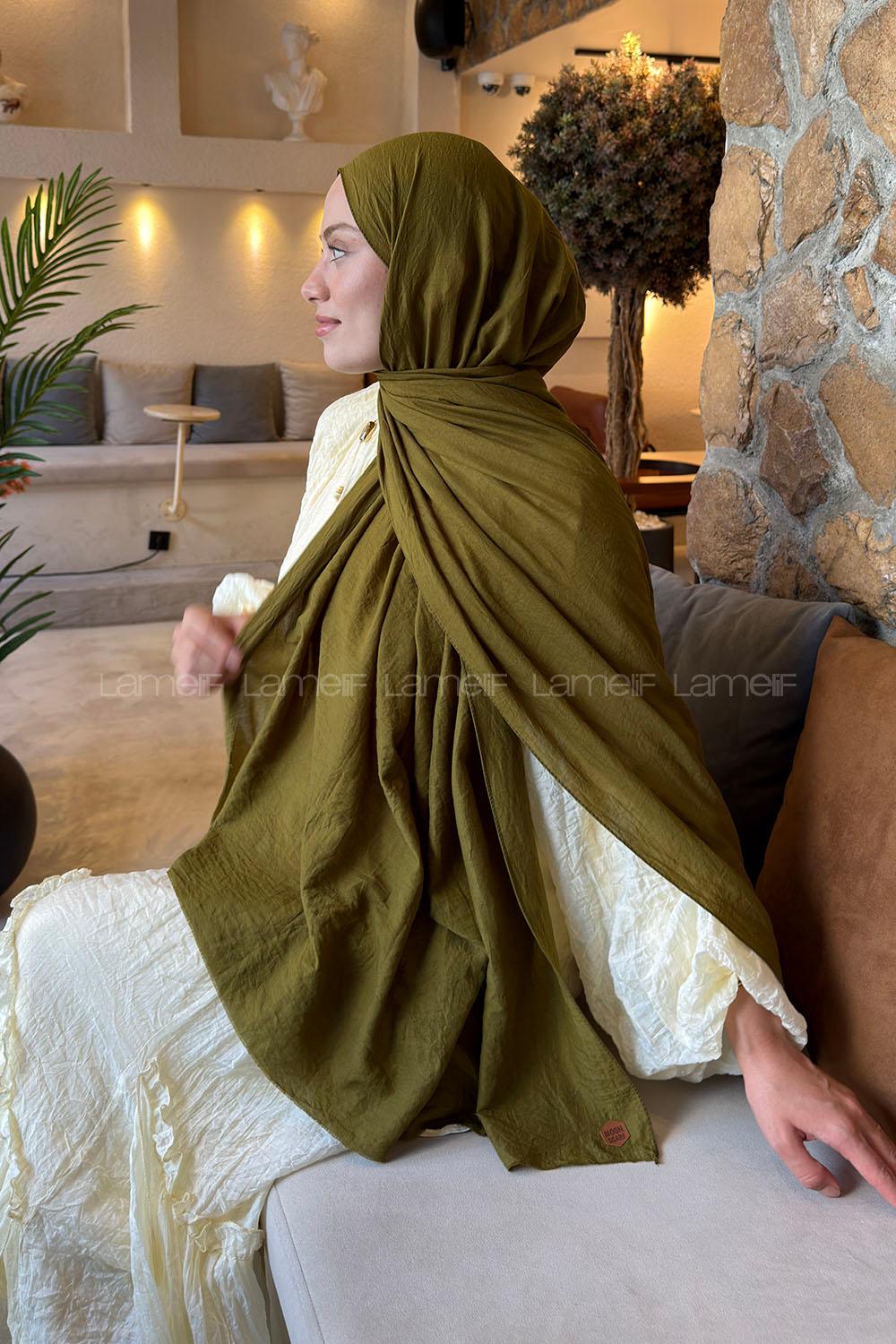 Lamelif Organik Premium Şal Asker Yeşili