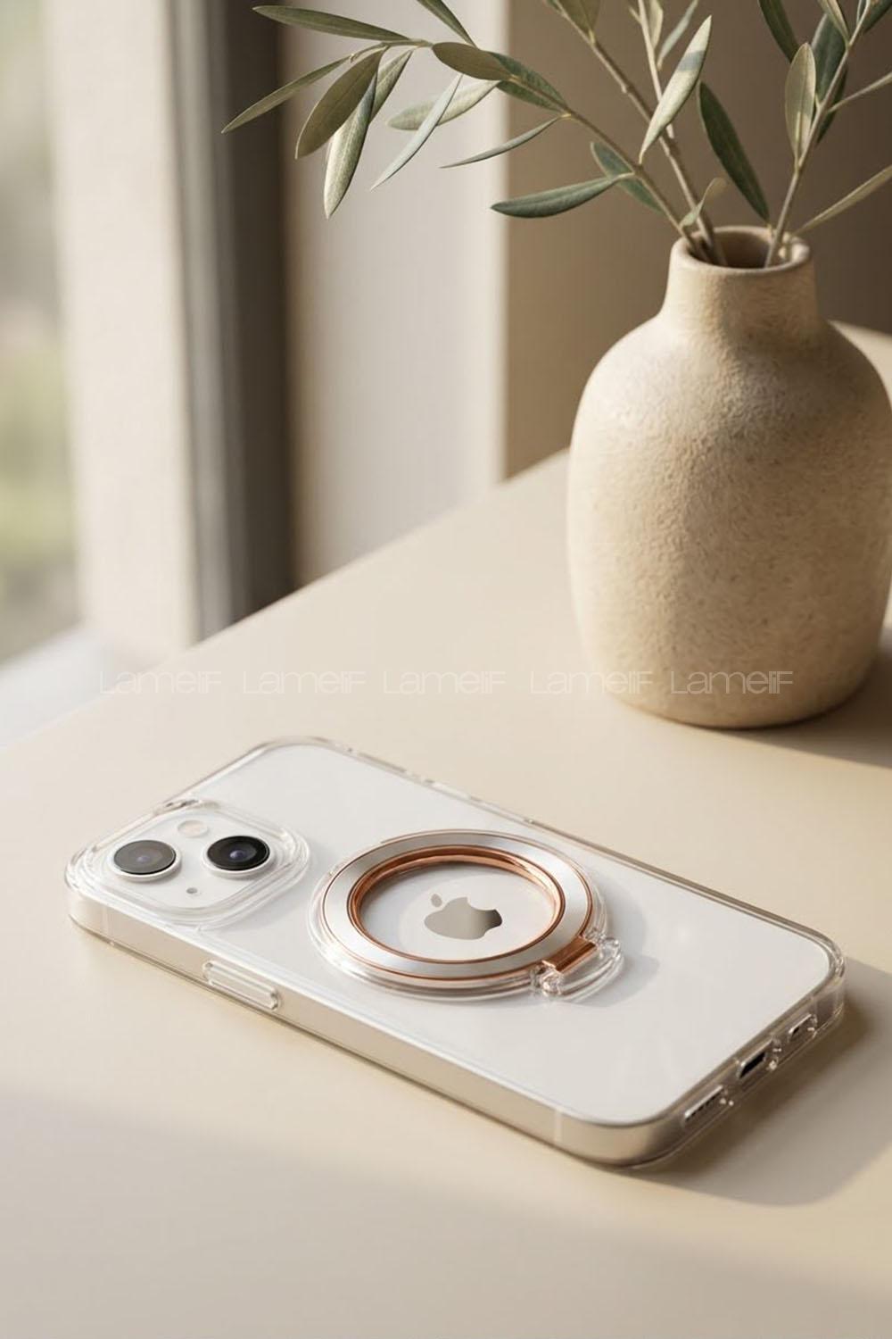 Lamelif İphone 13/14 Şeffaf Standlı Telefon Kılıfı