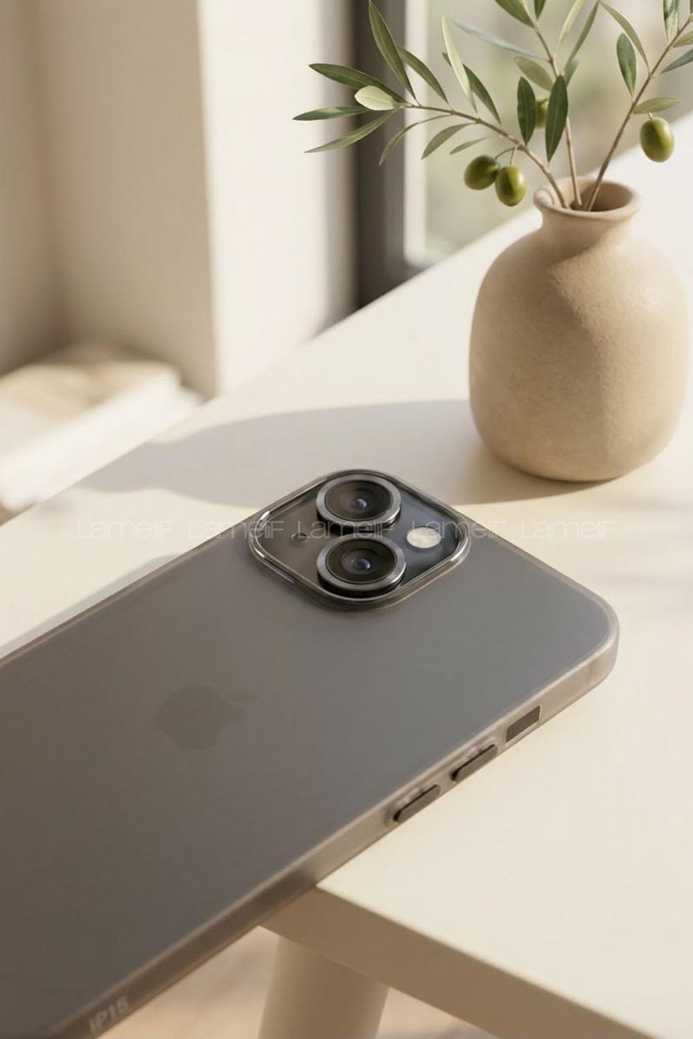 Lamelif İphone 15 Mat Kendinden Lensli Telefon Kılıfı
