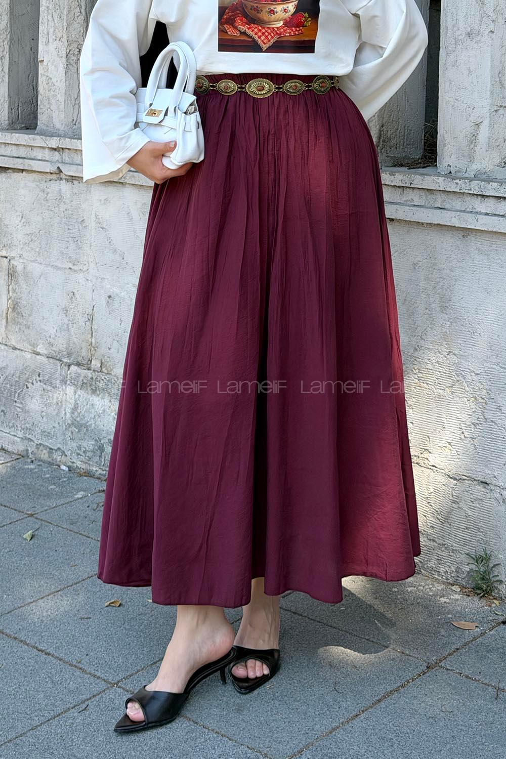 Lamelif Kraşlı Tesettür Etek Bordo