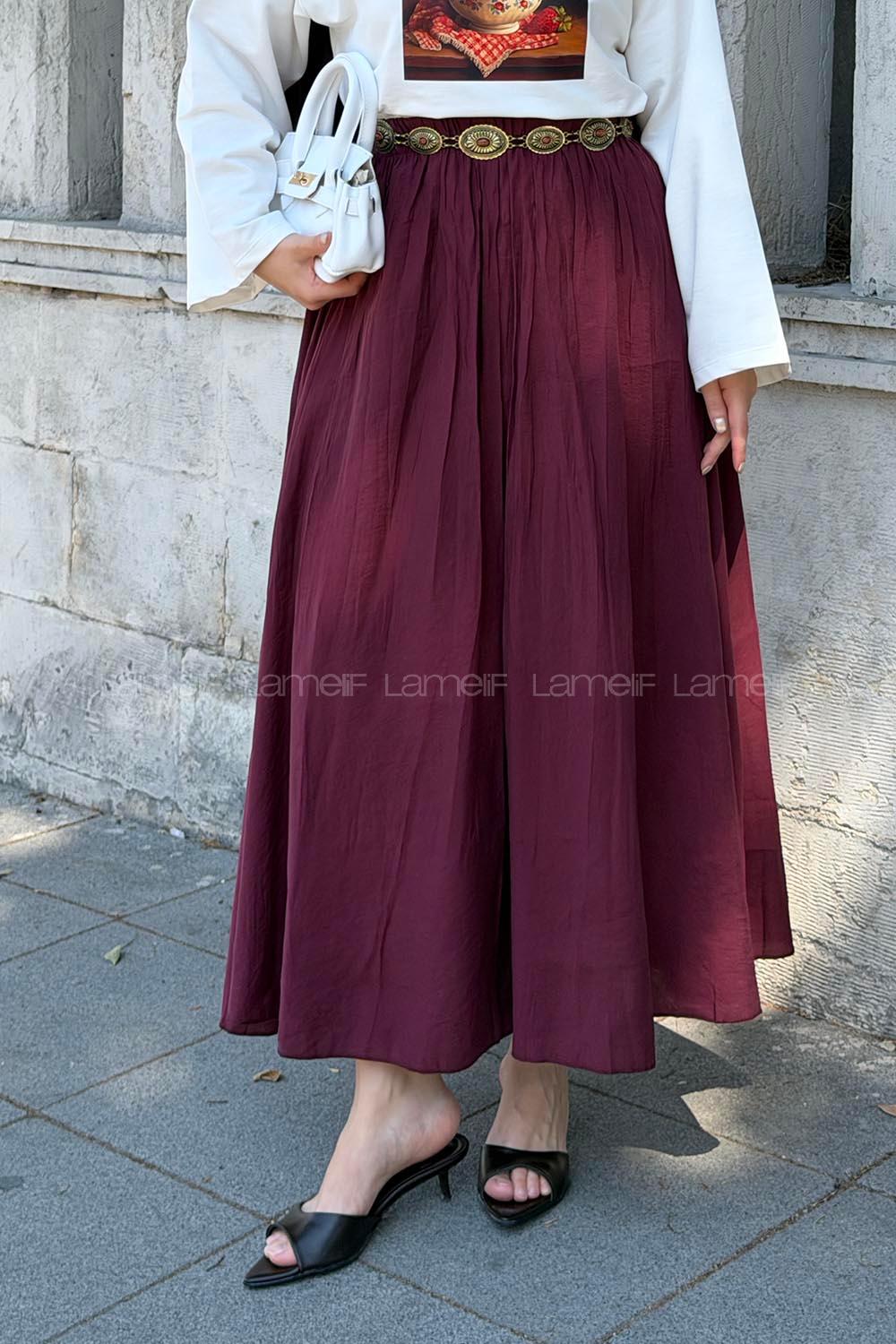 Lamelif Kraşlı Tesettür Etek Bordo