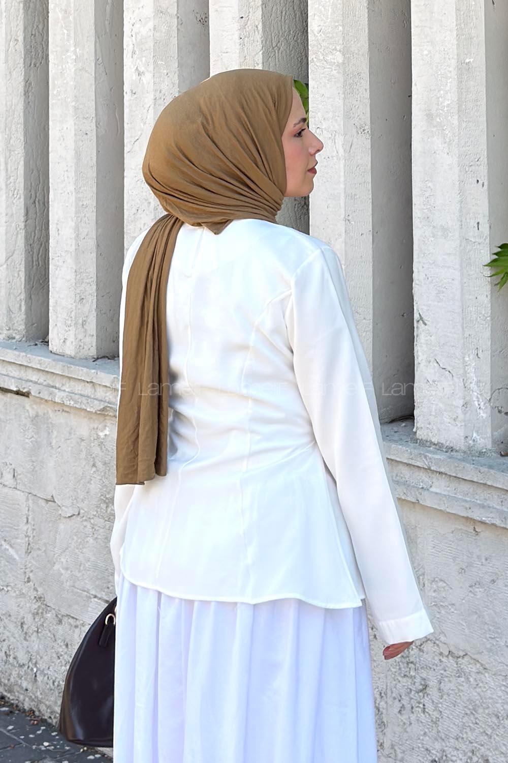 Lamelif Sırt Bağlama Detaylı Tensel Gömlek Beyaz