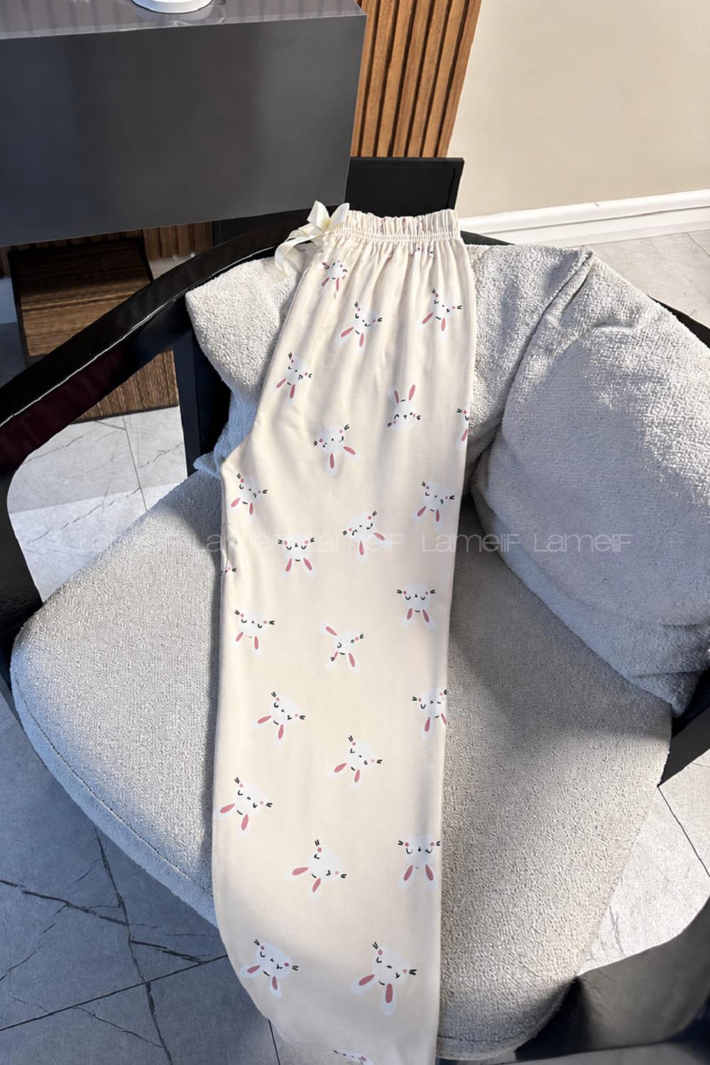 Lamelif Milan Kumaş Tavşanlı Pijama Altı