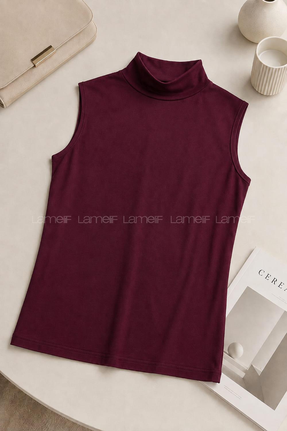 Lamelif Yarım Balıkçı Sıfır Kol Body Bordo