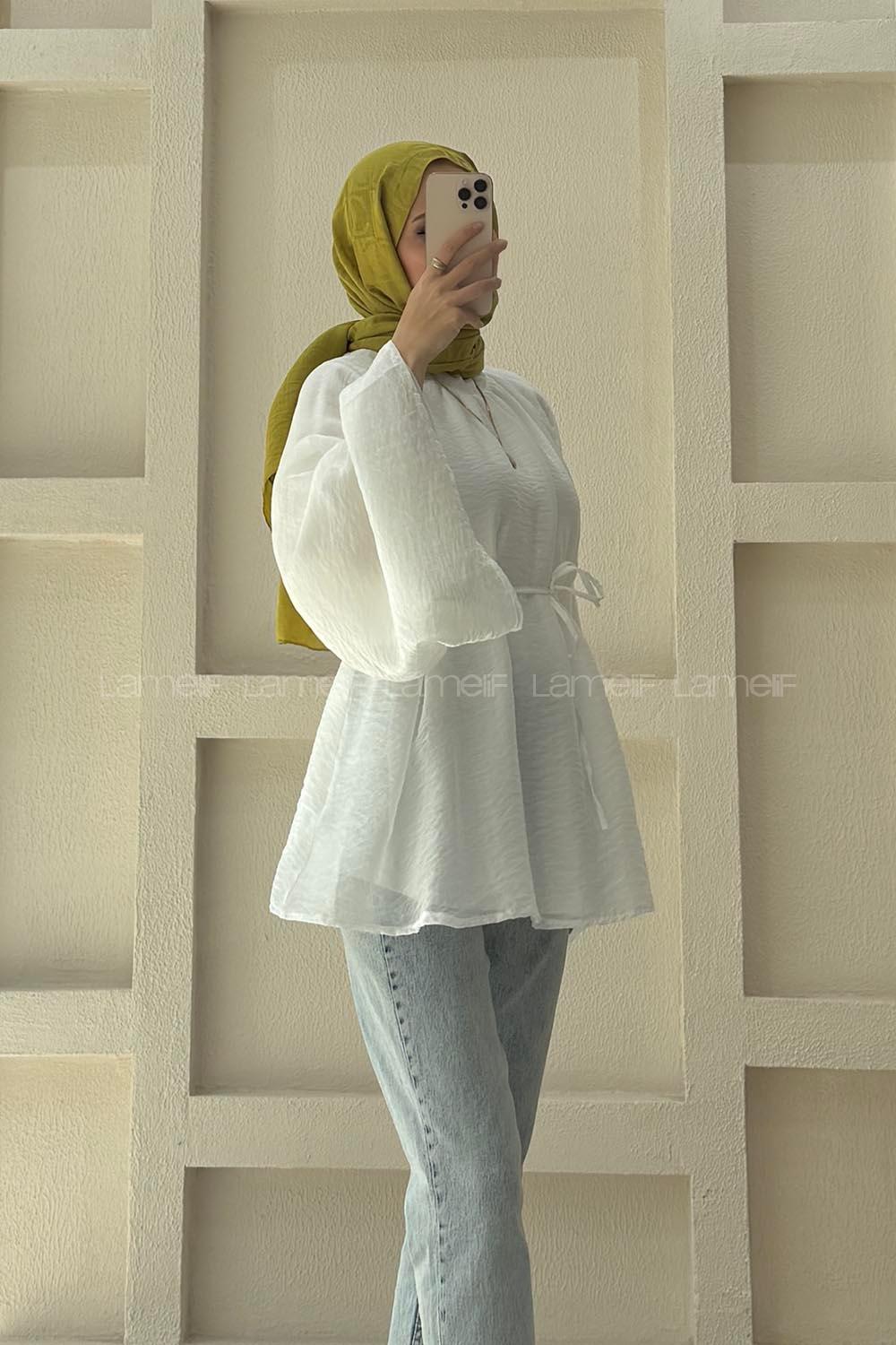 White Neckband Cotton Tunic