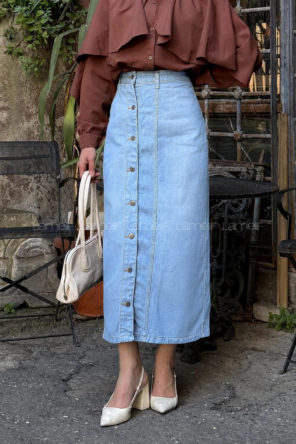 Ice Blue Denim Straight Skirt Skirt