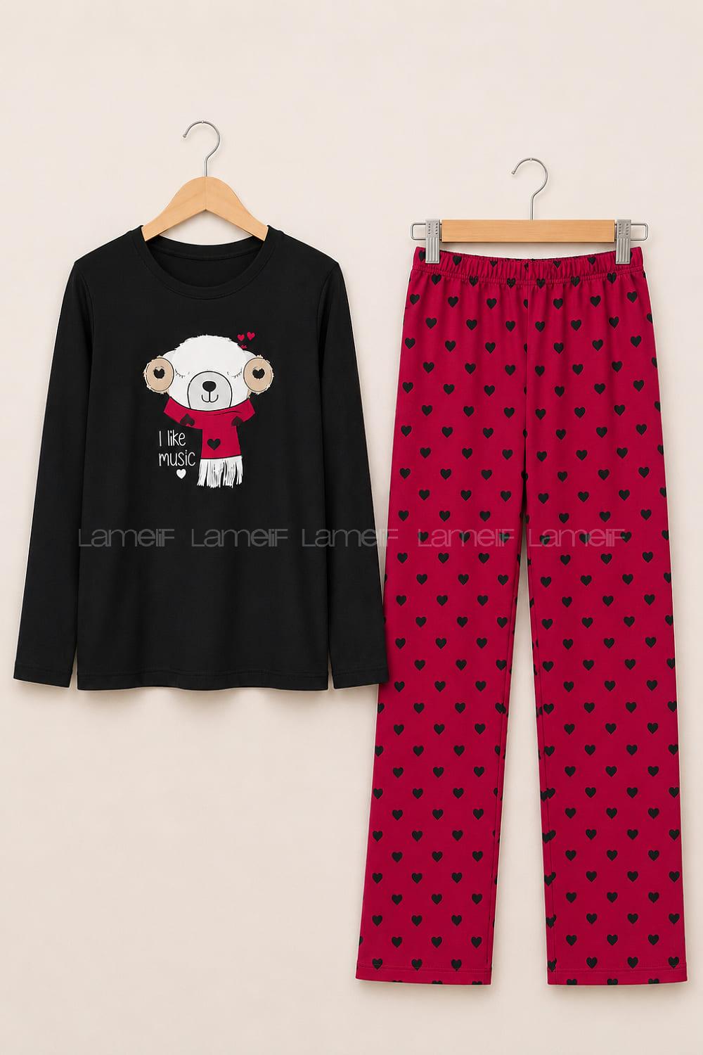 Lamelif Bambu Likralı Hayvan Desenli  Pijama Takımı