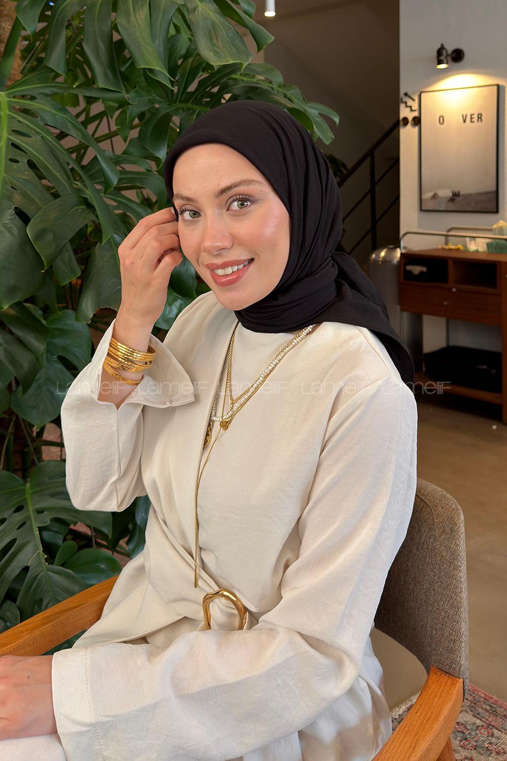 Lamelif Organik Premium Eşarp Siyah