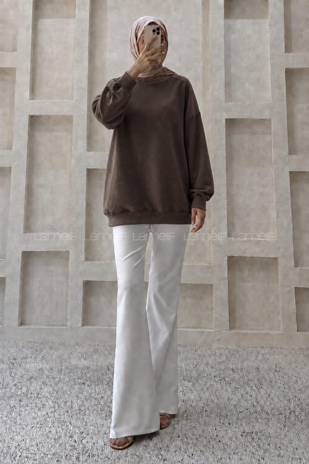 Lamelif Oversize Sweatshirt Kahverengi