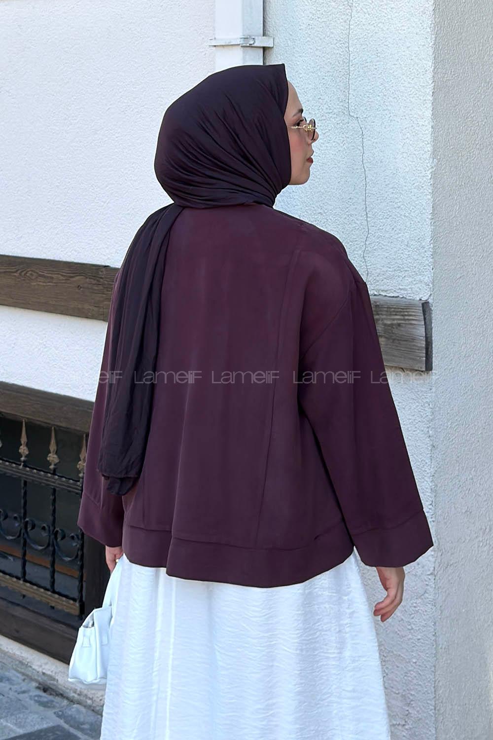 Lamelif Diegonel Cep Detaylı Ceket Mürdüm