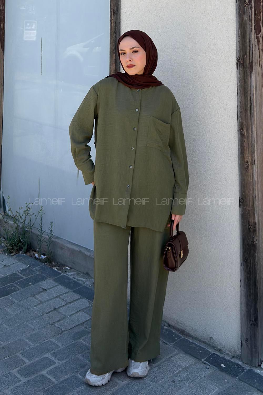 Lamelif Hakim Yaka Gömlekli Takım Haki