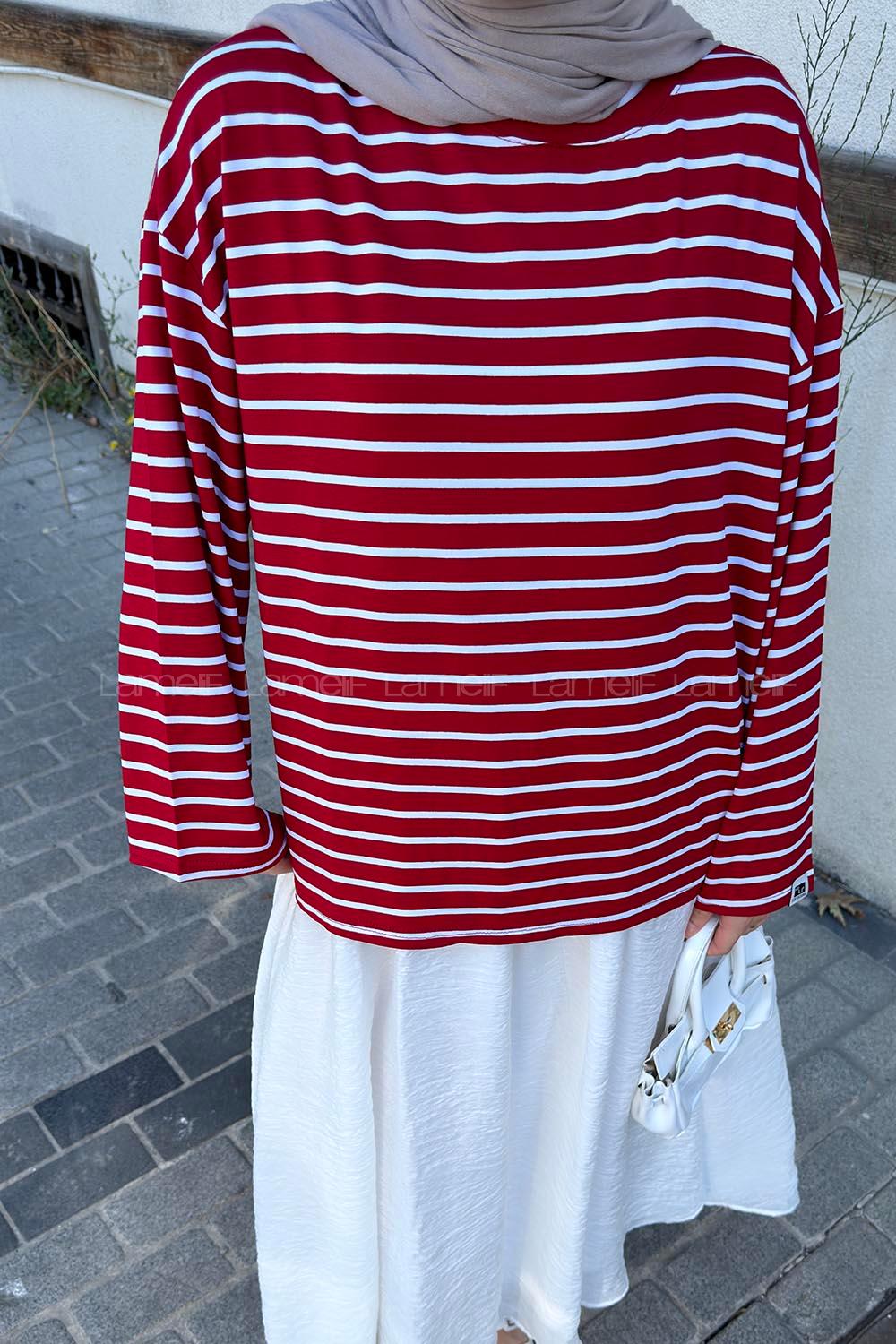 Claret Red Crew Neck Long Arm Without Accessories Viscose Unprinted Blouse
