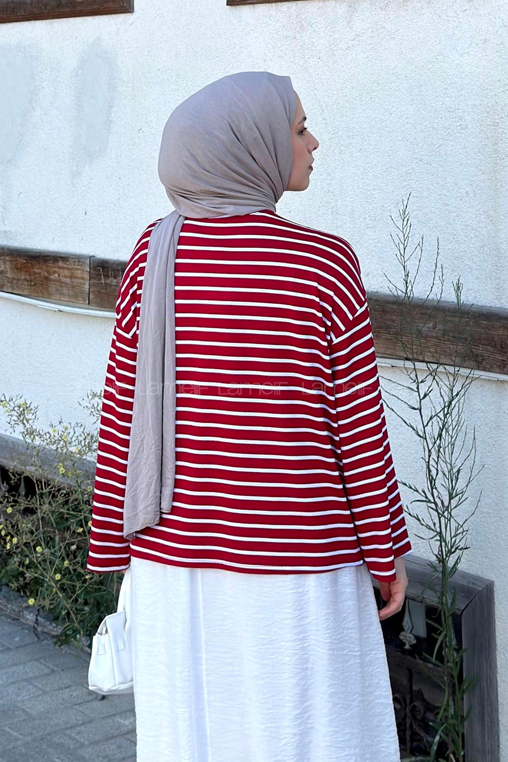 Claret Red Crew Neck Long Arm Without Accessories Viscose Unprinted Blouse