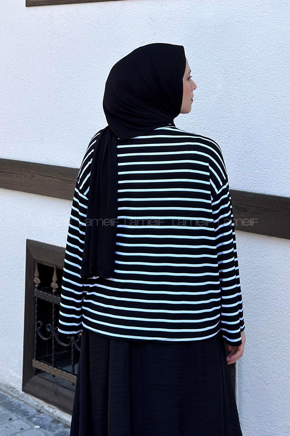 Black Crew Neck Long Arm Without Accessories Viscose Unprinted Blouse