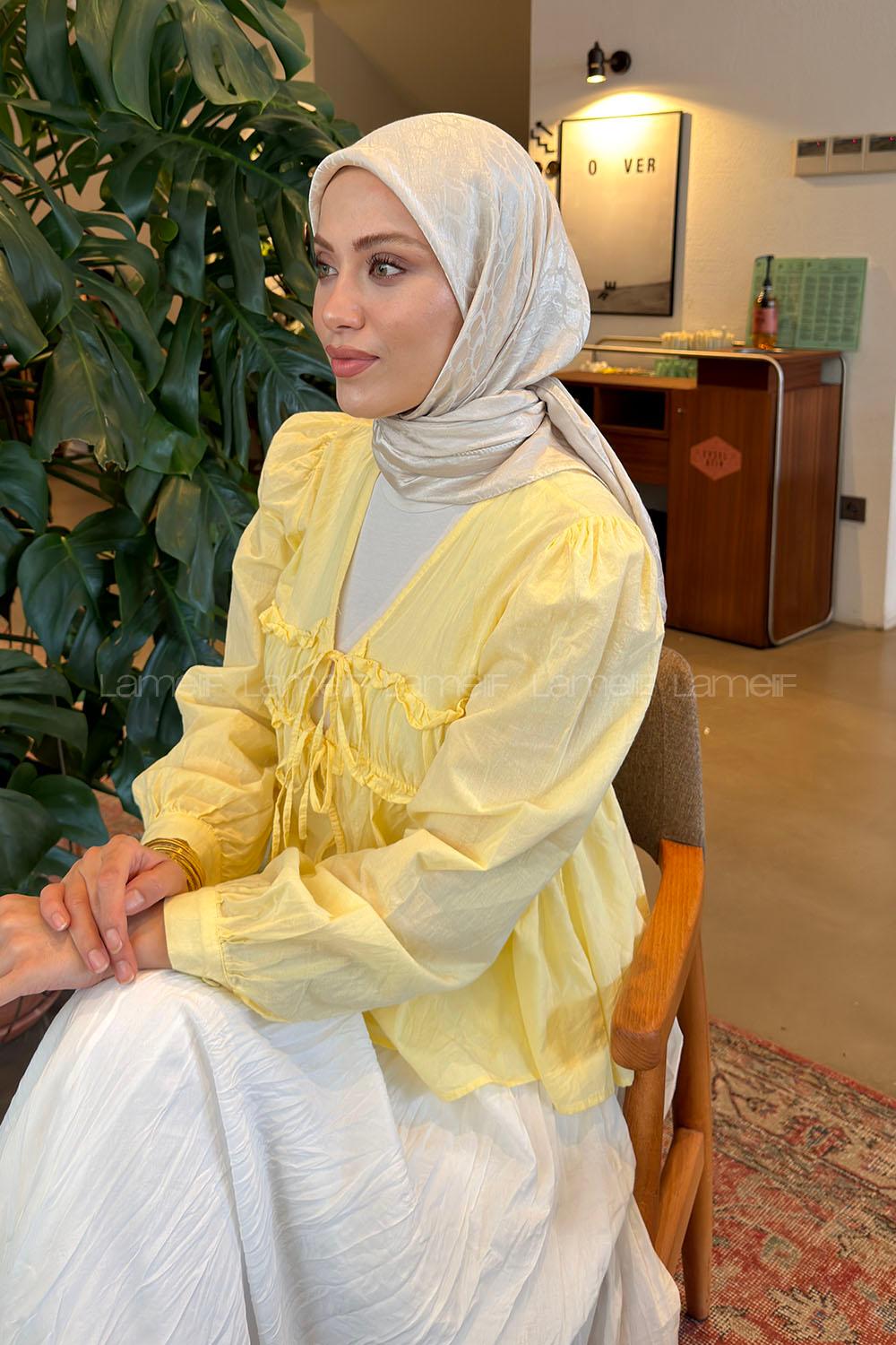 Lamelif Bloom Desen Ayrobin Floş Jakar Eşarp Taş
