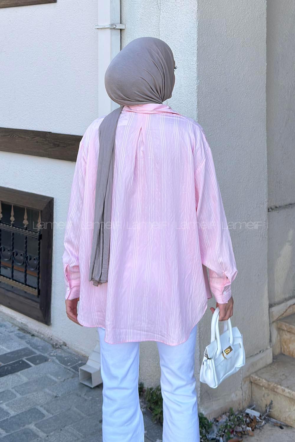 Pink Shirt Collar Long Arm Viscose Fabric Shirt