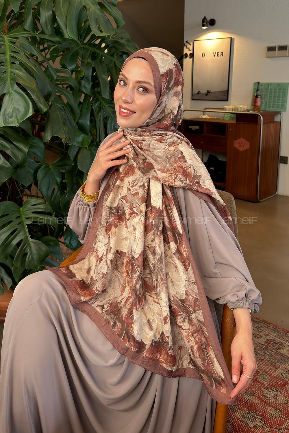 Lamelif Vintage Flower Desen Bambu Şal Sütlü Kahve