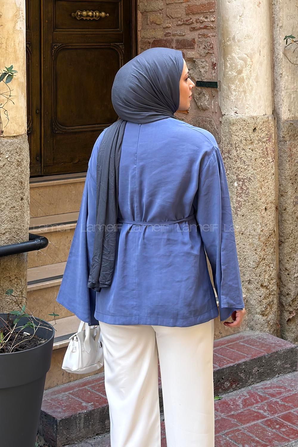 Lamelif Yırtmaç Detaylı Modal Tunik Mavi