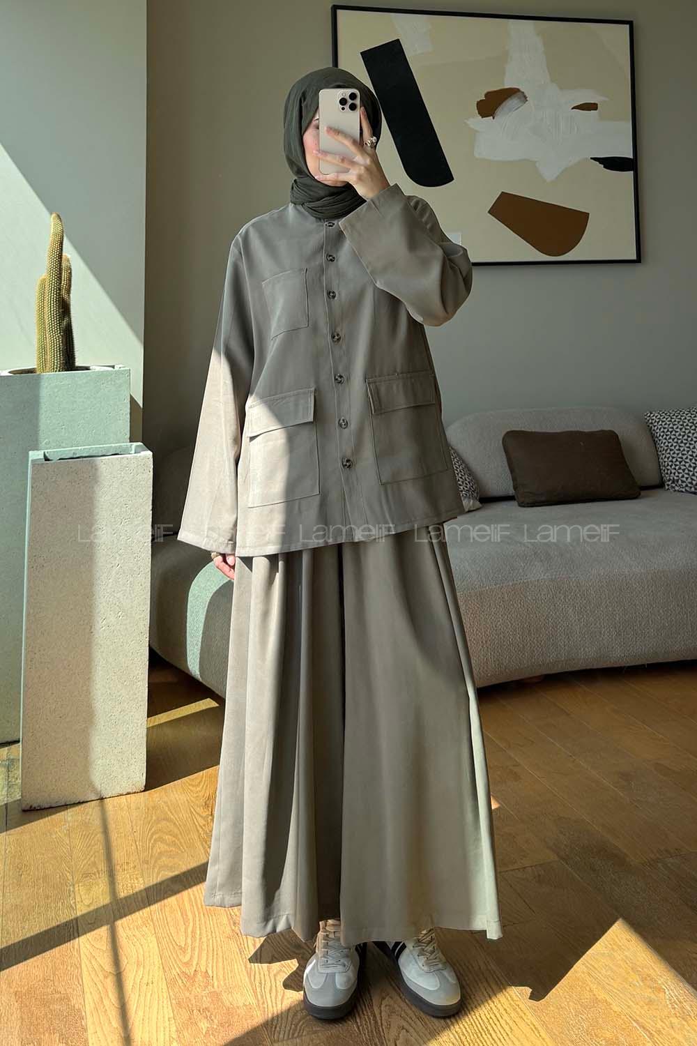 Khaki Shirt Collar Long Arm Buttoned Regular Trousers Suit