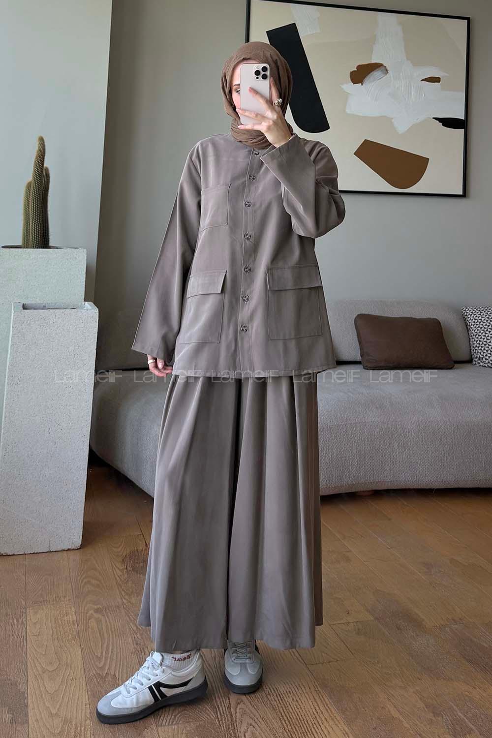 Mink Shirt Collar Long Arm Buttoned Regular Trousers Suit