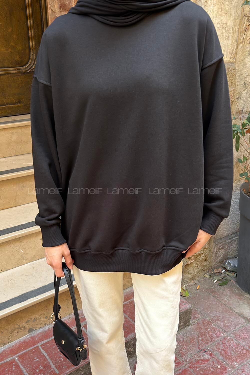Lamelif Oversize Sweatshirt Siyah