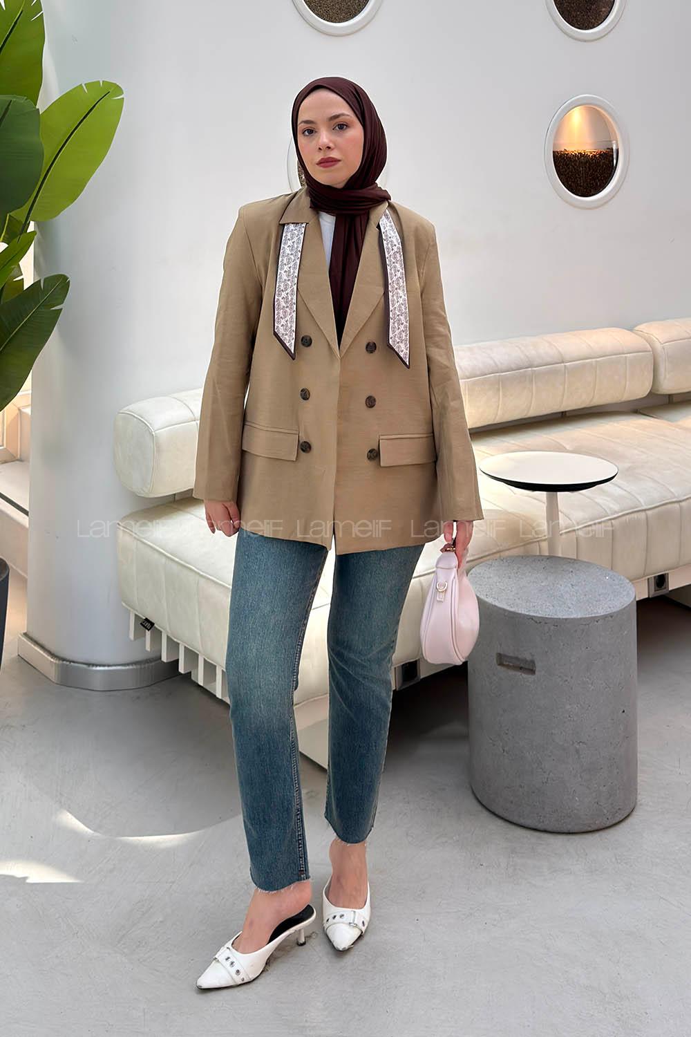 Camel Jacket Collar Long Arm Linen Jacket