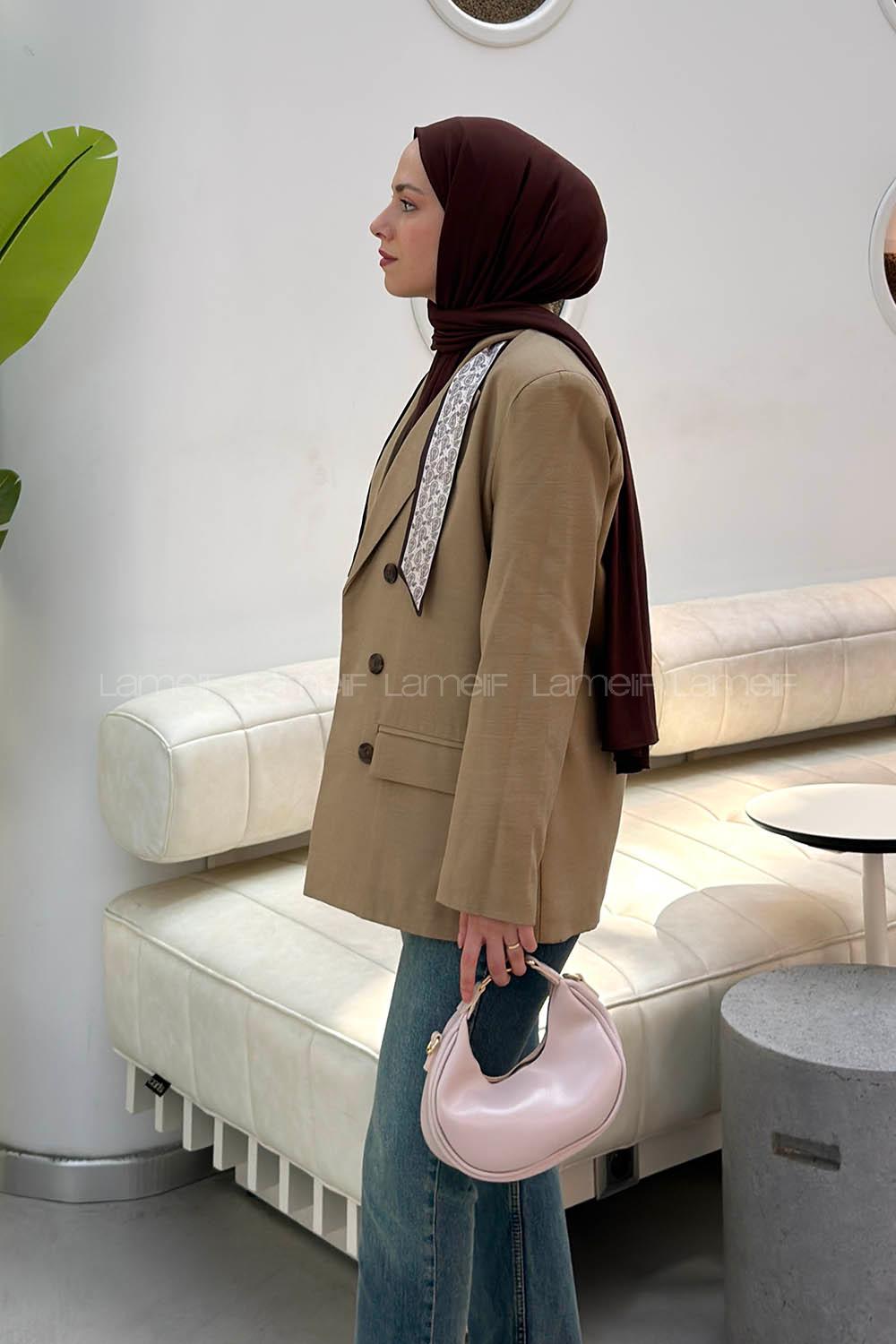 Camel Jacket Collar Long Arm Linen Jacket
