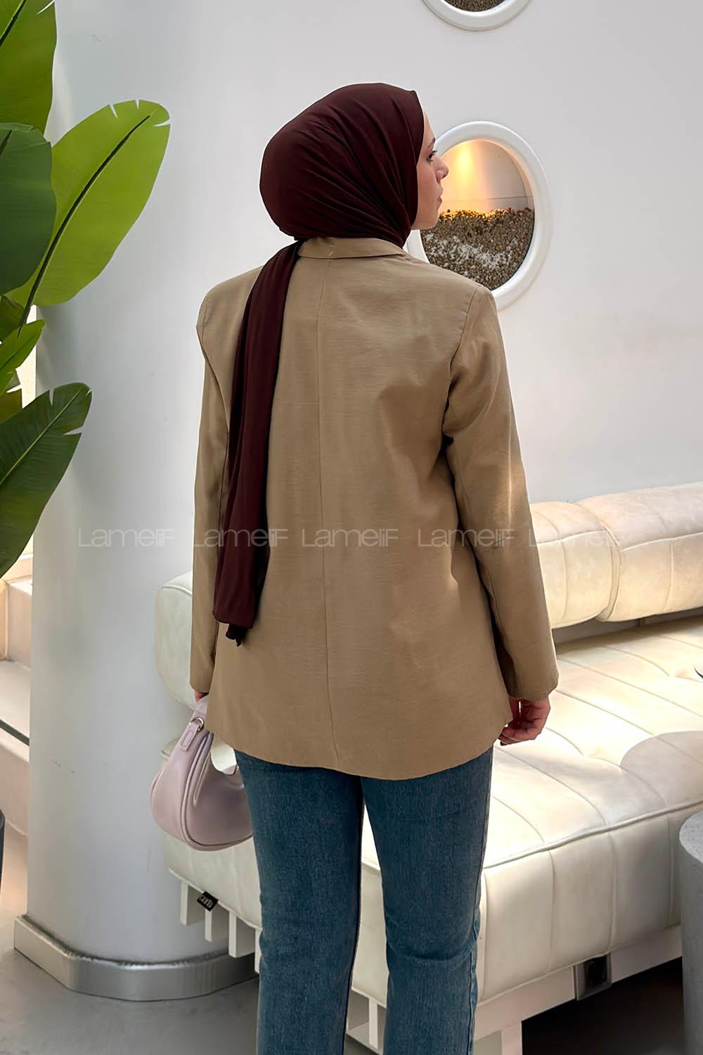 Camel Jacket Collar Long Arm Linen Jacket