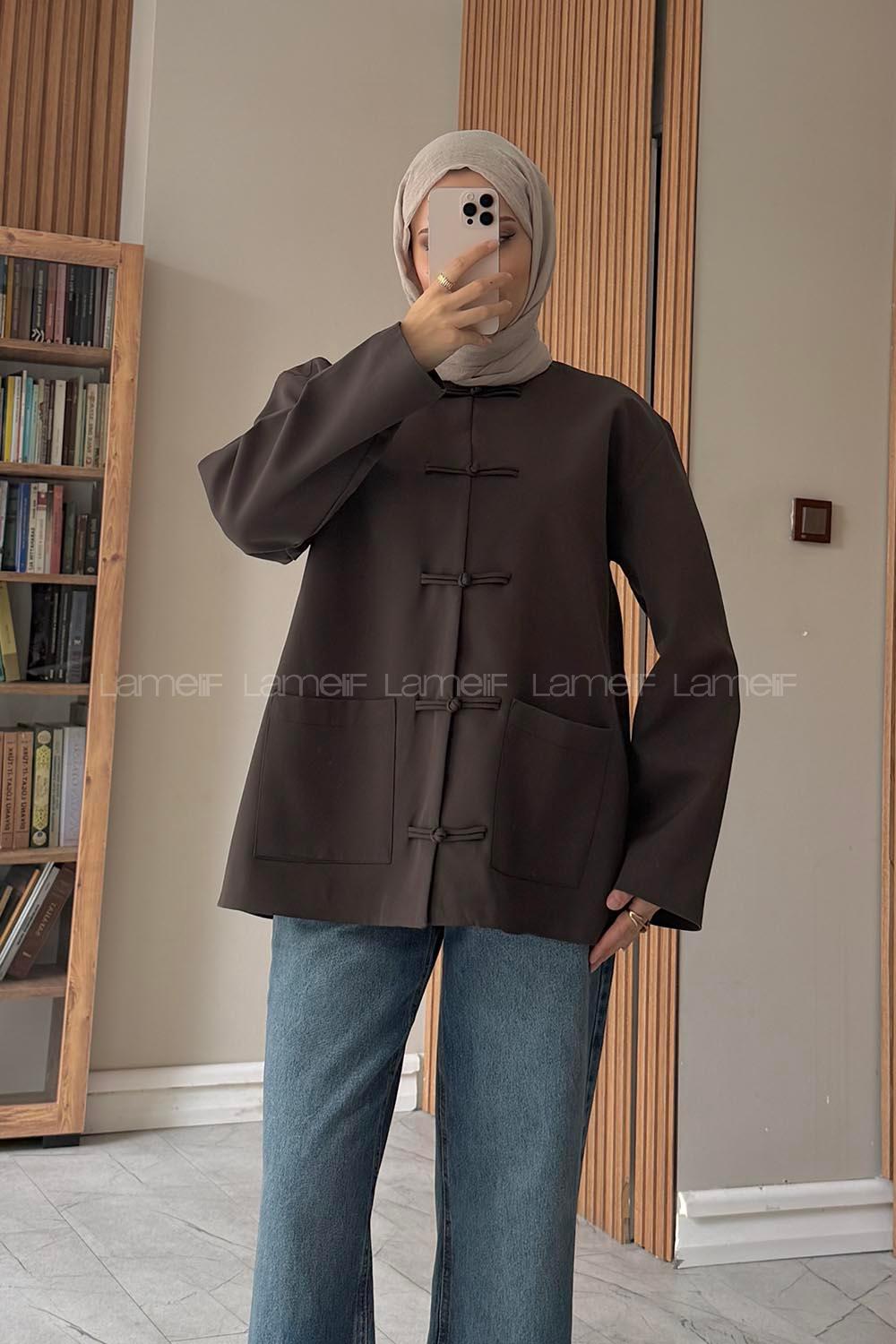 Dark Brown Neckband Long Arm Jacket